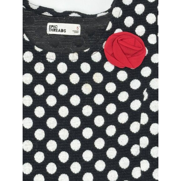 Black & White Polka Dot Dress With Red Flower Accent Girls Size 5 Epic Threads - Picture 4 of 6